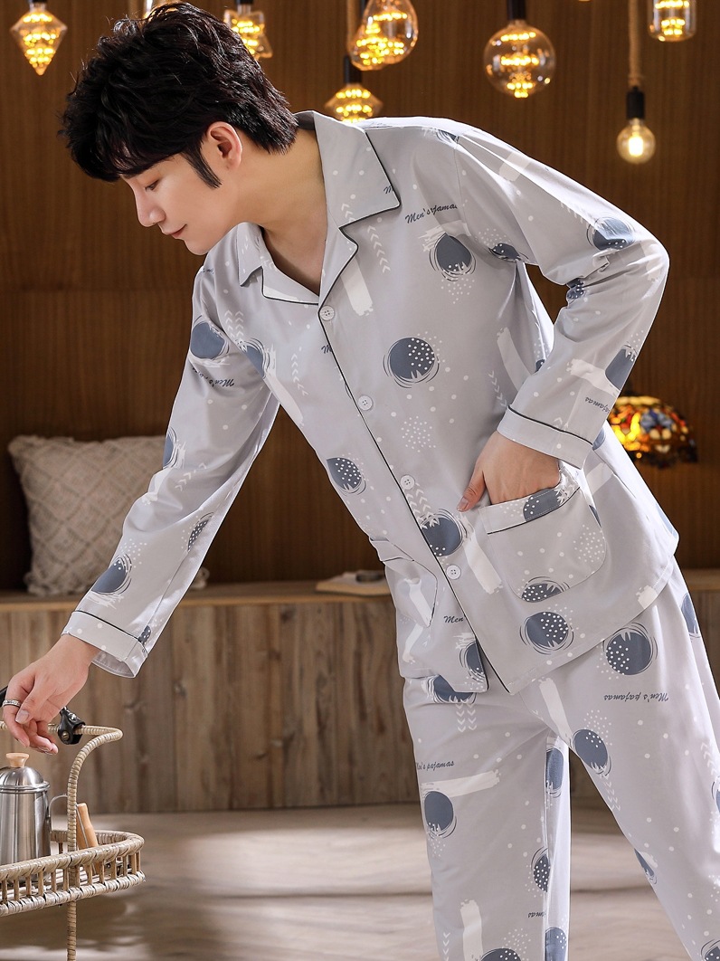 Pijamas de los hombres de manga larga de algodón de primavera y otoño delgada más el tamaño de prendas de vestir exteriores de los hombres pijamas de invierno homewear