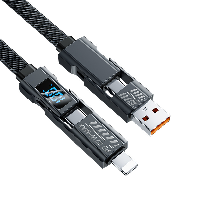 メカ風デジタルディスプレイ搭載4-in-1 100W超急速充電デュアルType-Cデータケーブル（Apple、Huawei対応、2対2）|undefined