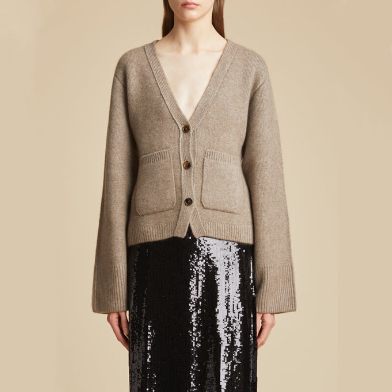 Kh**Te Sweater Cardigan Women's Autumn and Winter New V Neck French Lazy Ins Style Top Wool Knitted Warm Jacket