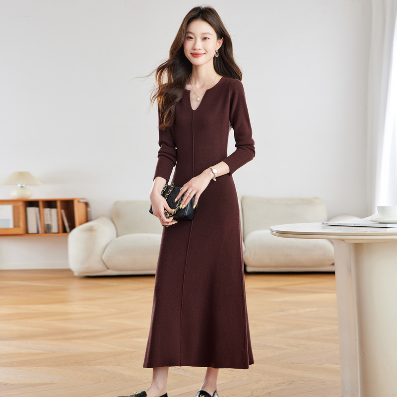 Extended-Length Sweater Dress, Over-The-Knee Knitted Dress for Women, 2026 Autumn and Winter Base Layer Dress, Ankle-Length Slim-Fit Long Dress