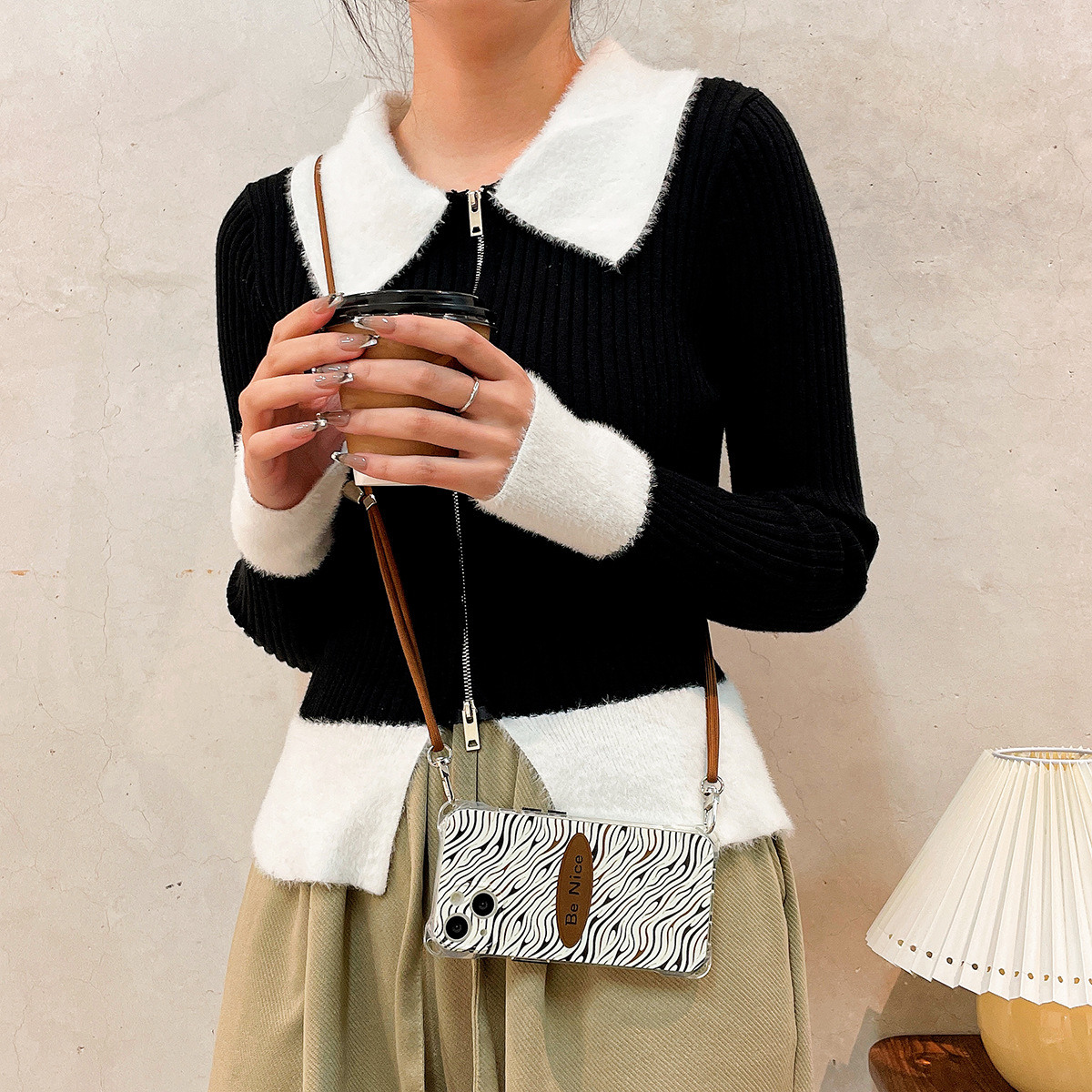 Zebra Print Crossbody Phone Case For Iphone 15 Pro Max And 14_voghion.com