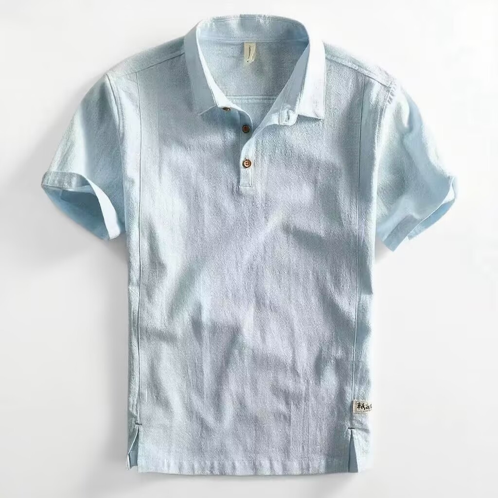 Men's Linen Short Sleeve Shirt Summer Breathable Casual Loose Fit Button Down Shirt_viptrois.com