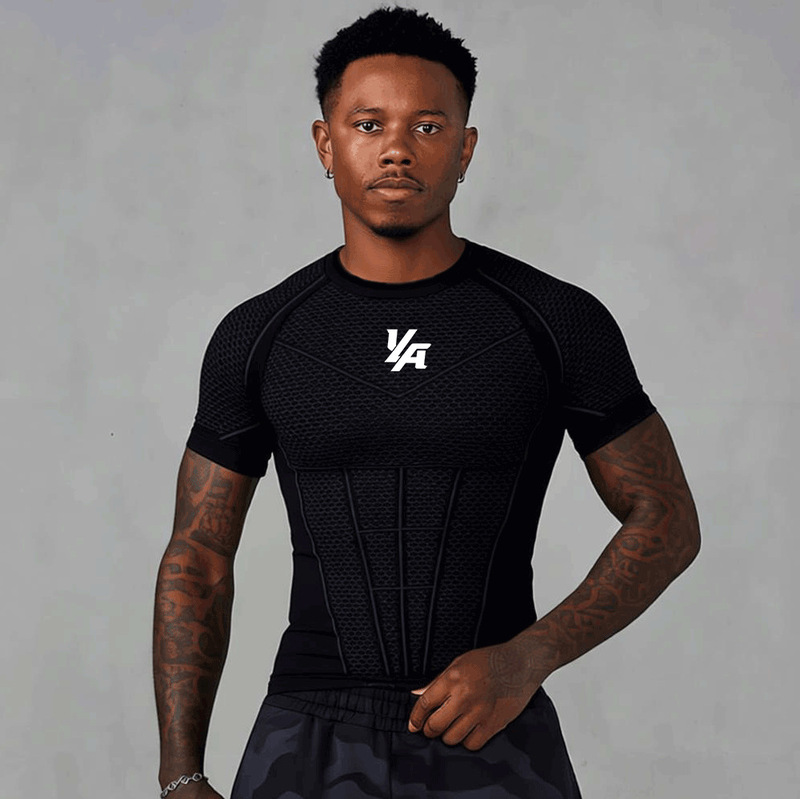 Gymshark Men's Fitness Tights Quick-Drying Breathable Elastic Short-Sleeved Sports Training Tops New Muscle Style