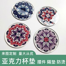 批发创意卡通高透明亚克力杯垫广告礼品圆形防烫桌面保护摆件