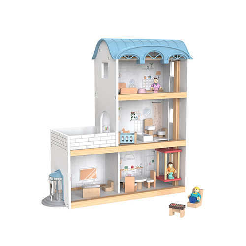 Wooden ins Nordic style doll house toy boy children's simulation play house doll room princess villa doll house