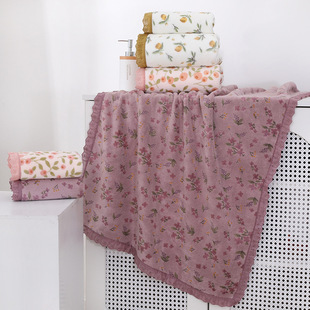 New Fresh Floral Towel Wholesale Thickeneded Coral Velvet Lace Bath Towel Household Soft Absorbent Towel Set