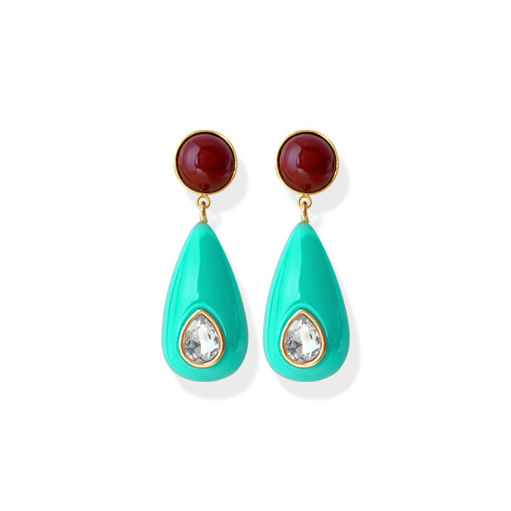 1 Pair Ig Style Water Droplets Plating Inlay Plastic Resin Brass Zircon Gold Plated Ear Studs display picture 17