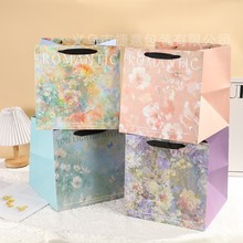 方形鲜花手提袋礼品袋蛋糕店打包袋外卖手提袋纸袋大号鲜花包装袋