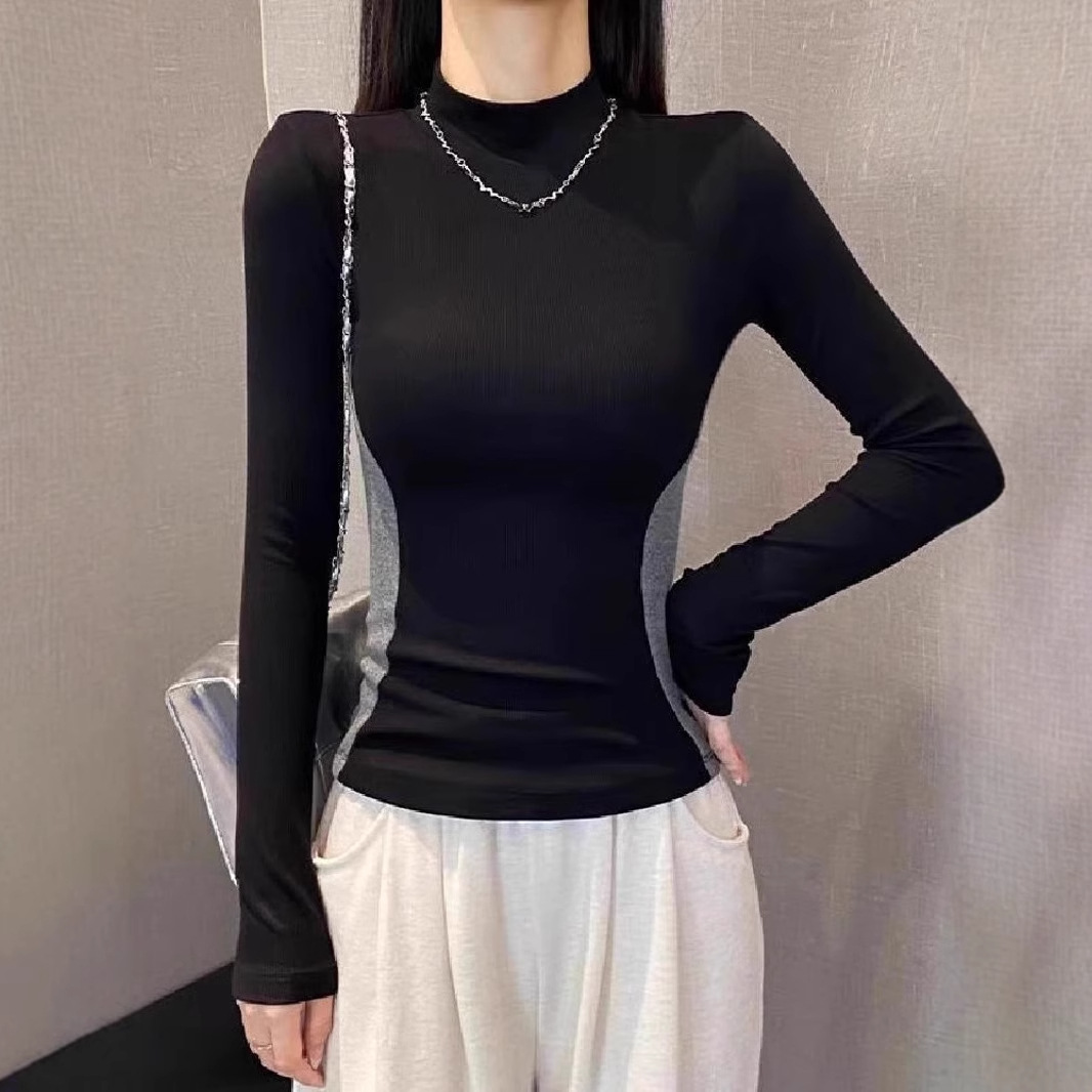 清仓捡漏～正品剪标德绒半高领撞色打底衫女内搭修身显瘦保暖上衣