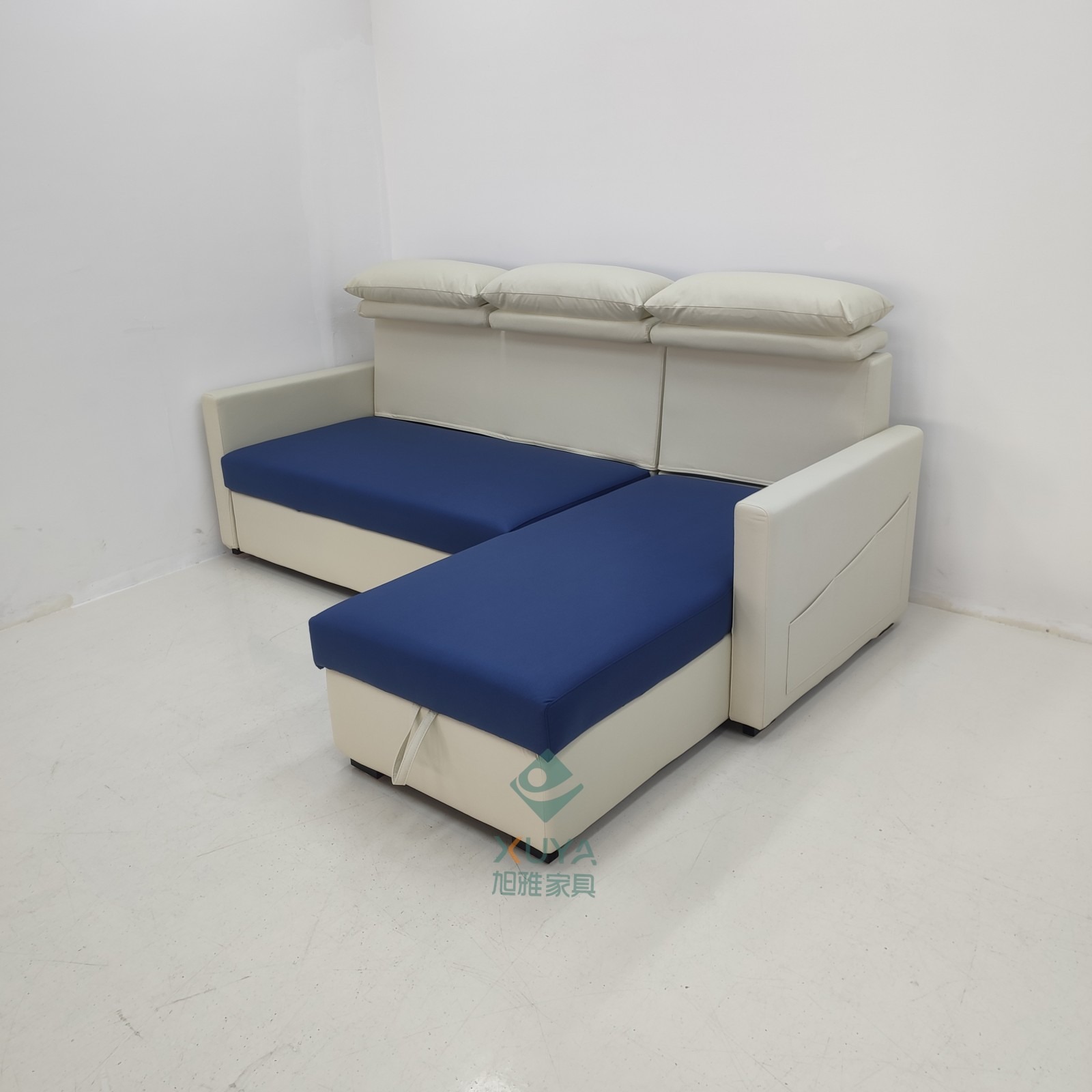 Bicolor multifuncional arte de cuero plegable doble uso sofá cama dormitorio apartamento pequeño tipo de casa