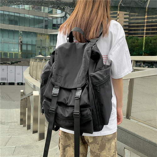  new ins street work wear functional dark drawstring backpack student large capacity school bag for men and women