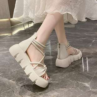 Fairy Style High-Top Roman Sandals for Women Summer New Style Platform Thick-Soled Hollow Outer Wear Cross-Strap Sandals with Skirt