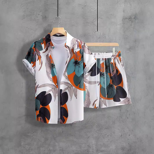 Linen Shirt and Shorts Set for Men - Leisure Vacation, European and American Style, Cross-Border 2025 Summer New Arrival, 3D Printed