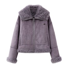 2025冬季新款女装简约羊羔毛风环保皮草麂皮绒短外套