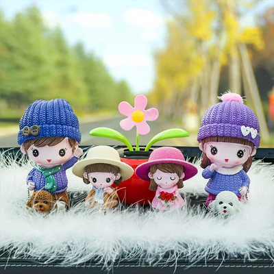 and Female Car Supplies Couple: Car ornaments - mom-and-dad-mier-huahua-sunflower-big-feather-six-piece-set