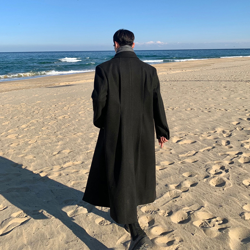 ASCLO invierno Nueva engrosada abrigo de lana caliente casual de los Hombres estilo Coreano nicho diseño largo abrigo de solapa
