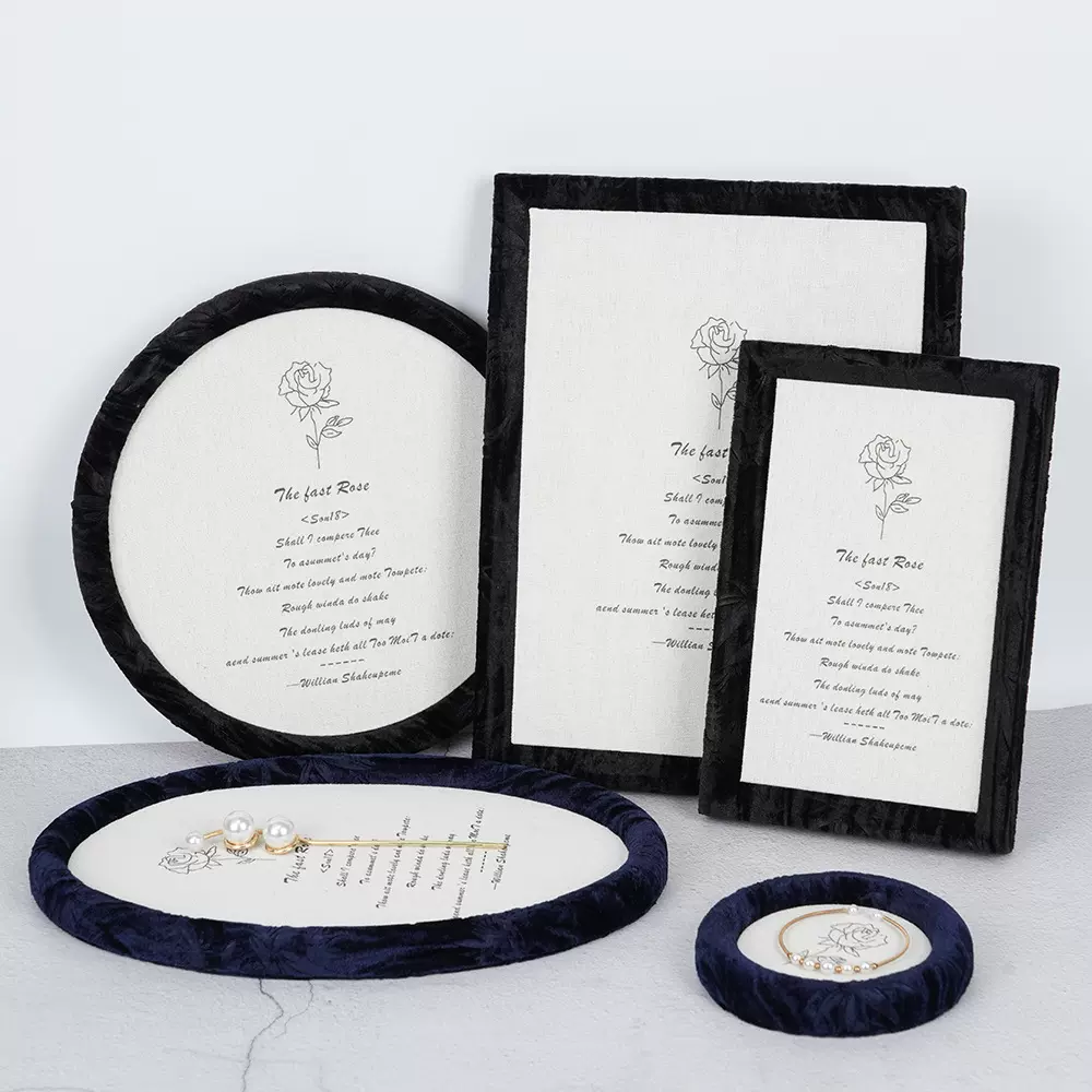 浪漫法式玫瑰布艺木质首饰盘戒指项链耳环耳钉饰品展示架拍摄道具