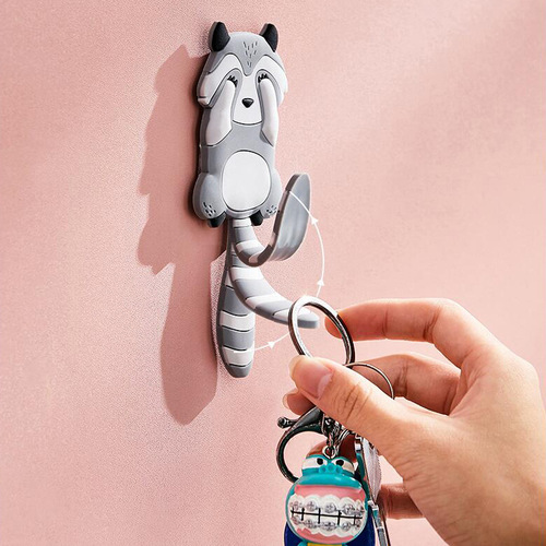 Cartoon Animal Hook Creative Nail-Free Curved Adhesive Hook PVC Door Behind Hanging Clip for Home Wall Decor