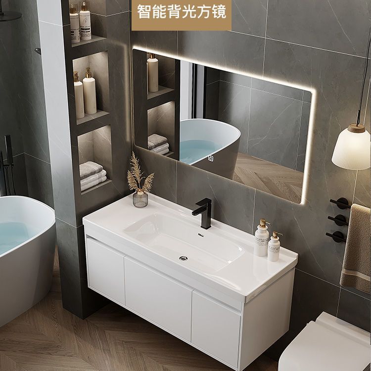 Inteligente gabinete de baño combinación moderno minimalista lavabo de baño mesa de lavado de manos integrado lavabo de cerámica