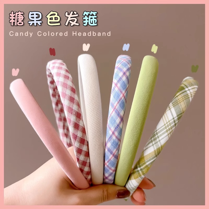 korean style new plaid solid color slim hair hoop women‘s cute headband internet celebrity versatile simple hair fixer face-showing small hair accessories