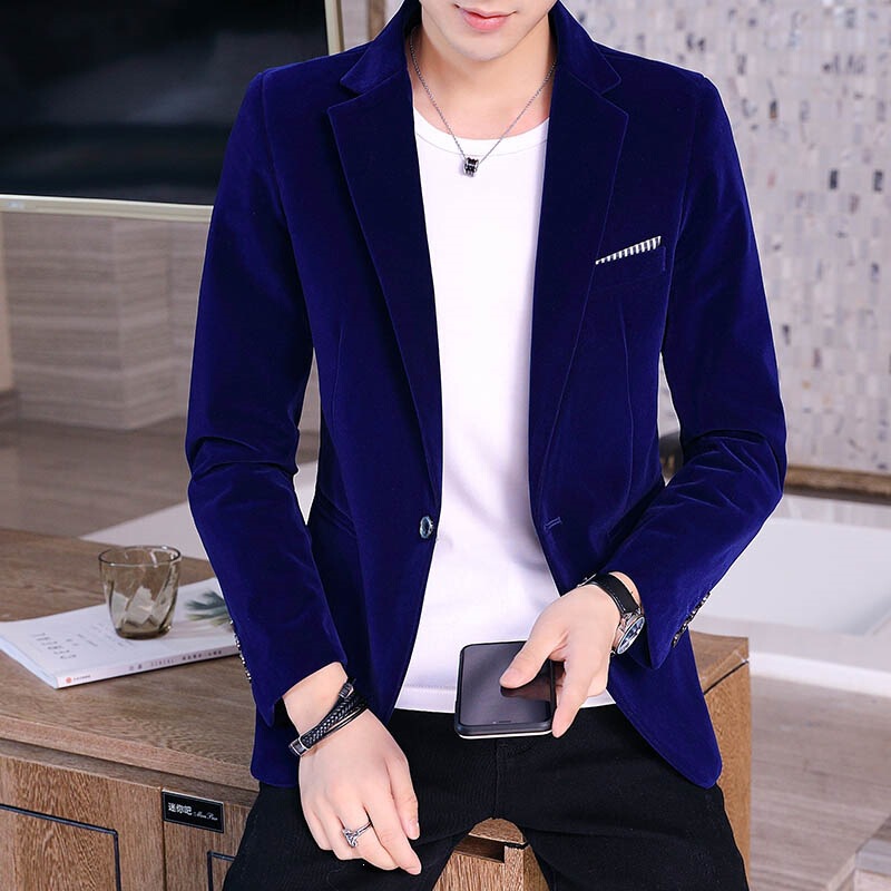 【Data-Driven Selection】Featured Autumn Men's Suit Jacket: Gold Velvet Korean Style Casual Slim Fit Stylish Single Blazer