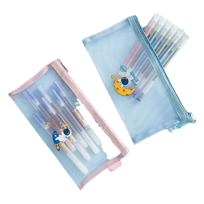 Wholesale Simple Transparent Mesh Pencil Bag Storage Bag for Students Examination Portable Pencil Bag Large Capacity Stationery Bag