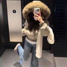 年新款冬季毛领棉服女收腰短款加厚棉衣古早外套小个子面包服