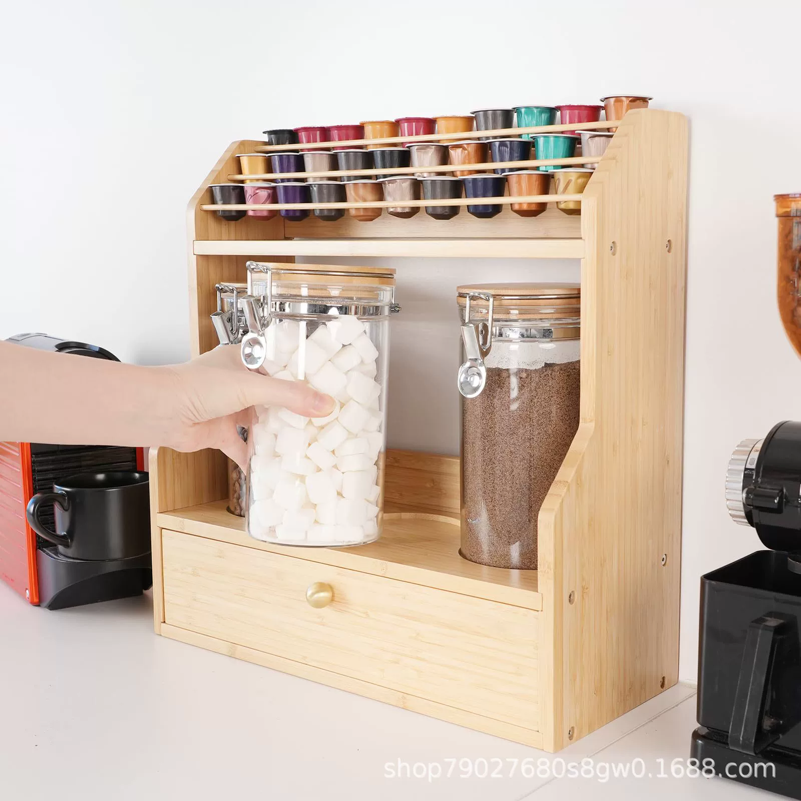 Бытовая стойка для хранения продуктов Бамбуковая кофейная капсула подставка для столешницы для кухонной заправки подставка для ящика для хранения ящика