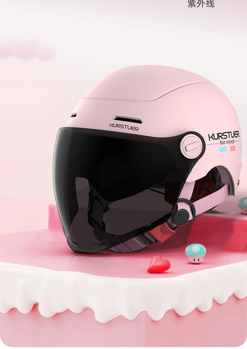 3C Certified Electric Vehicle Motorcycle Helmet for Women, Double-Layer Summer Breathable Sun Protection Electric Scooter Half Helmet with Colorful Mirror