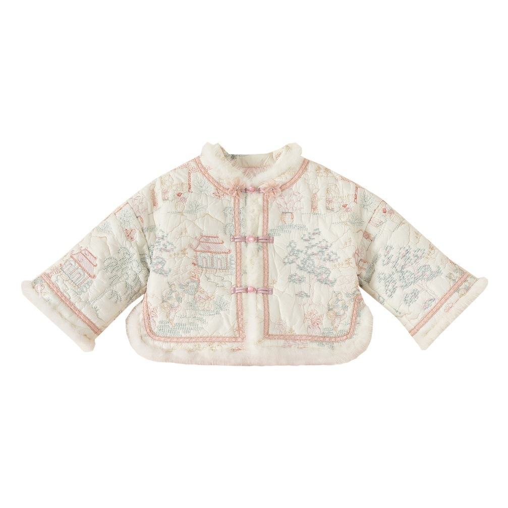 Babycity niñas Tang traje Hanfu Otoño e Invierno de los niños de estilo chino acolchado bordado abrigo de Año Nuevo ropa DY23165