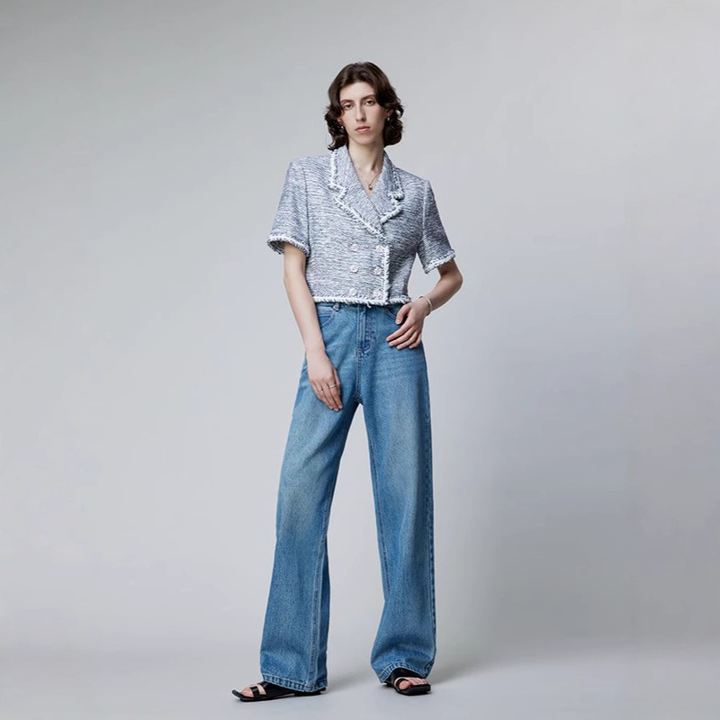 Narrow Straight Leg Jeans Women's 2025 Spring New Loose Wide Leg Small High Waist Dipped Trousers