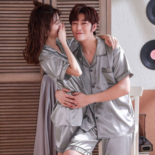 Couple Pajamas Women's Summer Ice Silk Short-sleeved Internet Popular 2024 Explosions plus size Men's Imitation Silk Home Clothes suit