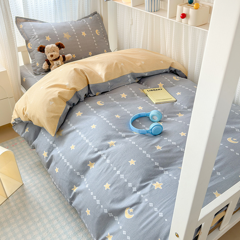 Ropa de cama de tres piezas para dormitorio de estudiantes de algodón puro 100 funda de edredón de sábana individual para dormir desnuda