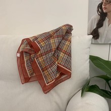 复古文艺撞色棉麻小领巾夏秋季百搭碎花方巾薄款小清新装饰丝巾