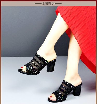 2021 summer new pattern Fish mouth Jacobs Sandals slipper Versatile Rhinestone High-heeled With crude Word tow