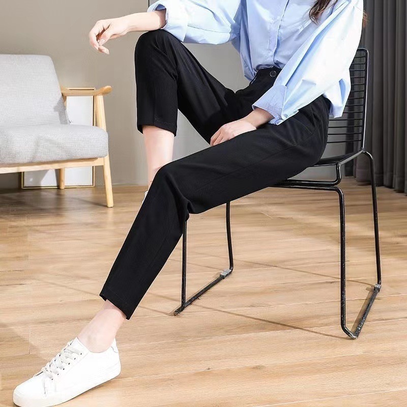 女性用スーツパンツ、夏用薄手ハイウエストストレートカジュアルパンツ、小柄な人向け、万能9点スリムシガレットパンツ|undefined