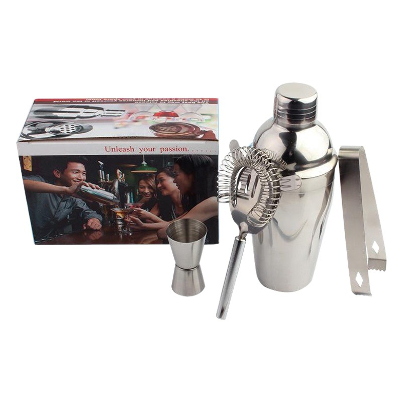 New 750ml Stainless Steel Cocktail Shaker Set Cocktail Shaker Shark Cup 5-piece Bar Mixing Tools