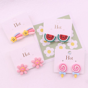 Children's new Korean style earless earrings girls' cartoon watermelon lollipop anti-pain ear clip girls' ear studs