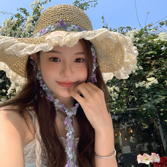 レースのリゾート風の麦わら帽子の女性の夏のビーチの海辺の日よけの日焼け止めの帽子の大きなつばは太陽の帽子を編みます。
