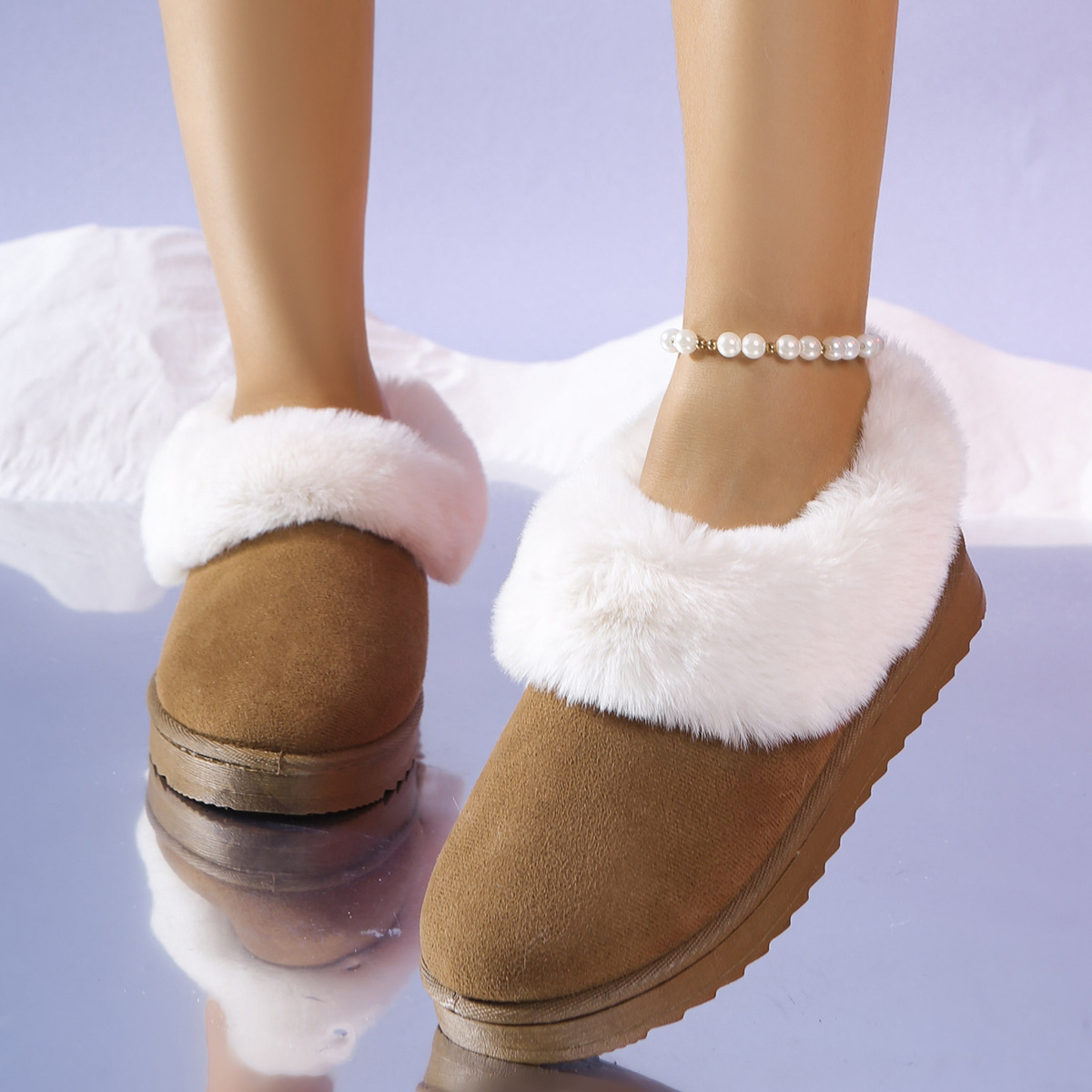 여성을위한 크로스 보더 대형 모피 스노우 부츠 2025 겨울 새로운 스타일 플러스 벨벳 두꺼운 따뜻한 짧은 튜브 스노우 코튼 부츠 코튼 신발