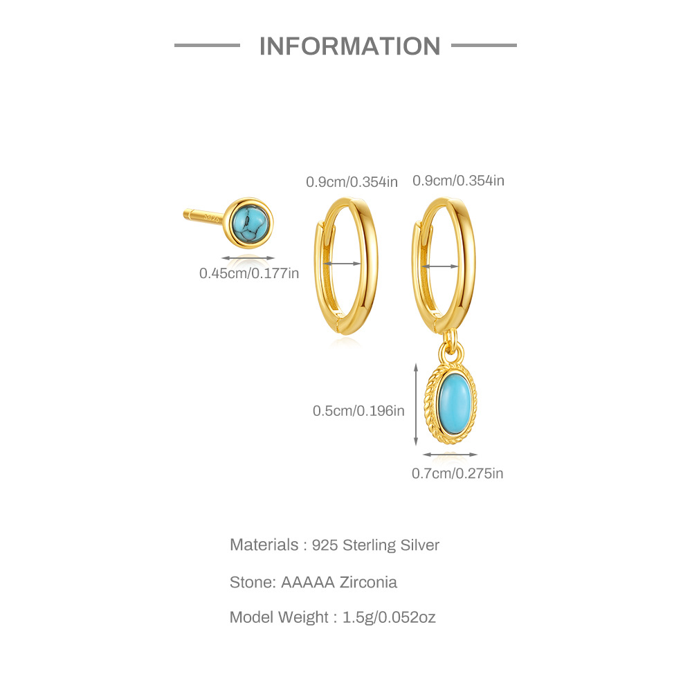 20g Weight 925 Sterling Silver Ear Needle Material December Birthstone Turquoise, Zircon Inlay Material Drop Earrings, Earrings, Ear Studs Classification 1 Set Quantity Holiday, Daily Occasion 925 Sterling Silver Material Geometric Pattern Women's Gender Inlay Design Simple Style Style 1 Set 925 Sterling Silver Turquoise Zircon Geometric Drop Earrings Earrings Ear Studs 1