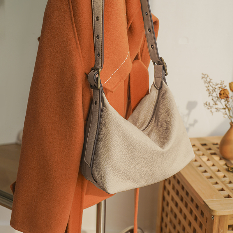 New Women's Genuine Leather Shoulder Bag, Fashion Retro Crossbody Bag, Top Grain Cowhide Versatile Zipper Soft Leather Commuter Bag - Thumbnail 6