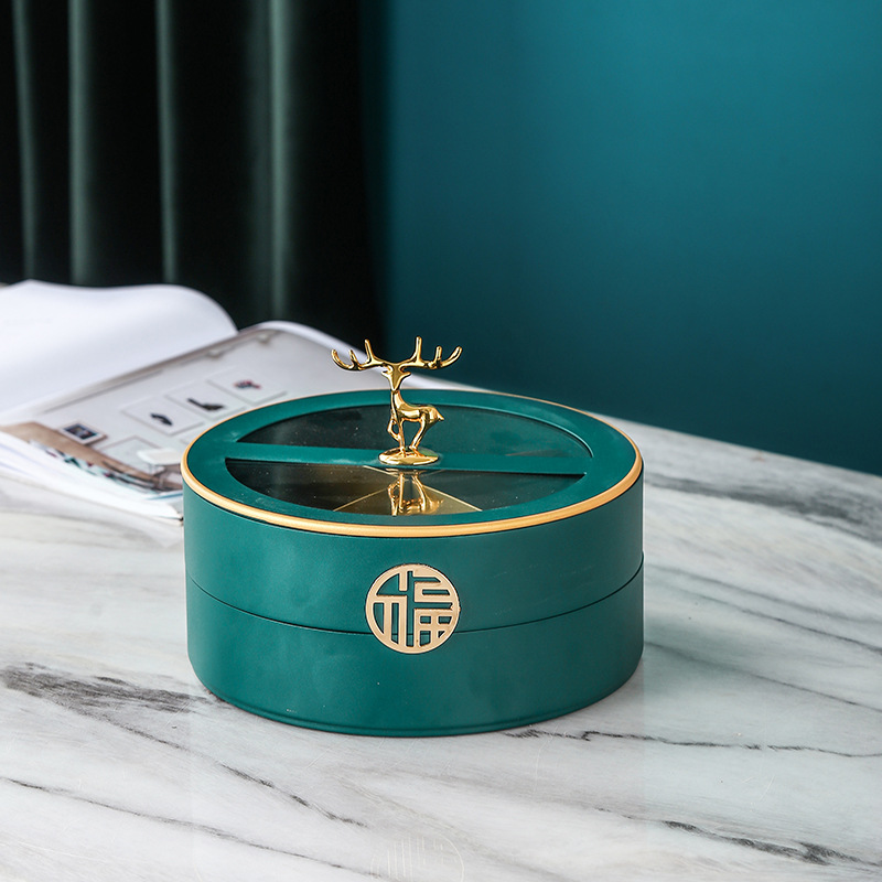 Hogar sala de estar Luz de lujo doble capa compartimiento giratorio fruta seca snack fruta placa té Mesa creativa boda dulces caja de almacenamiento