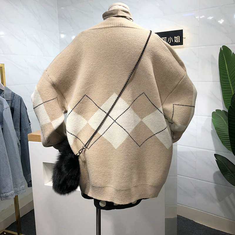 Demi-season sweater, cardigan, knitted jacket, Korean style, increased thickness, loose fit