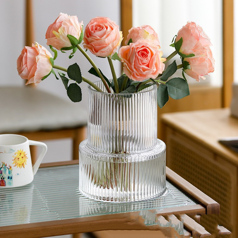 Flores de vidrio decorativas de alto nivel flores rosas de agua de gran calibre flor de vidrio decoración de sala de estar