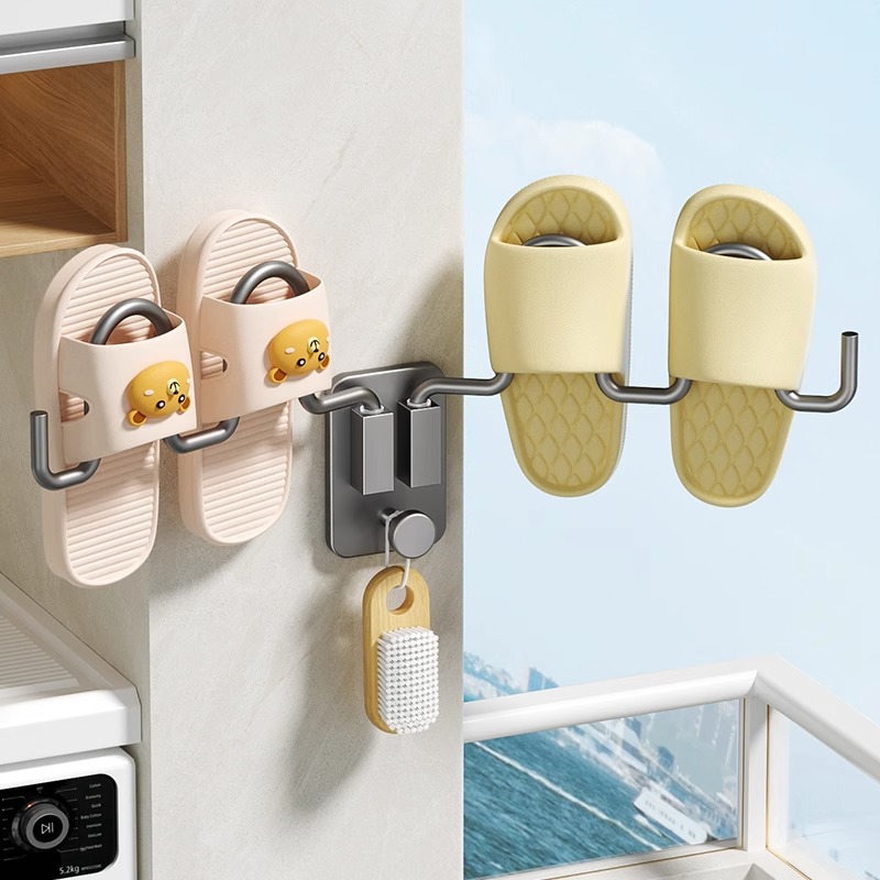 Punch-free shoe drying rack wall-mounted outdoor balcony drying rack bathroom Slipper rack sandals folding storage artifact