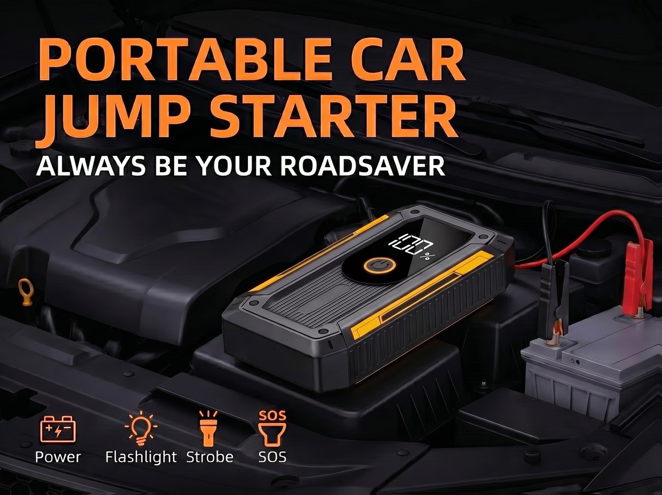 Cross-border car emergency starting power supply with complete English certification, 12V starter with power bank and lighting warning