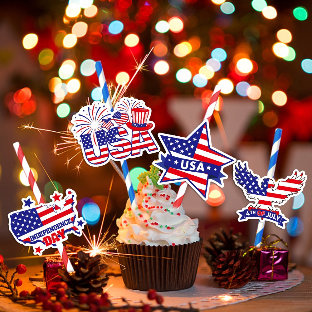 Europa y Estados Unidos transfronterizos Día de la Independencia Party Decoración Inserción de paja de bebida Decoración de paja Insert Decoración del Día Nacional de los Estados Unidos