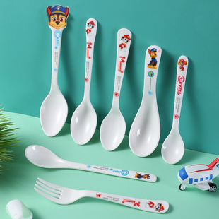 Melamine imitation porcelain children's spoon Wangwang team cartoon pattern food grade material spoon eating and eating children's long handle