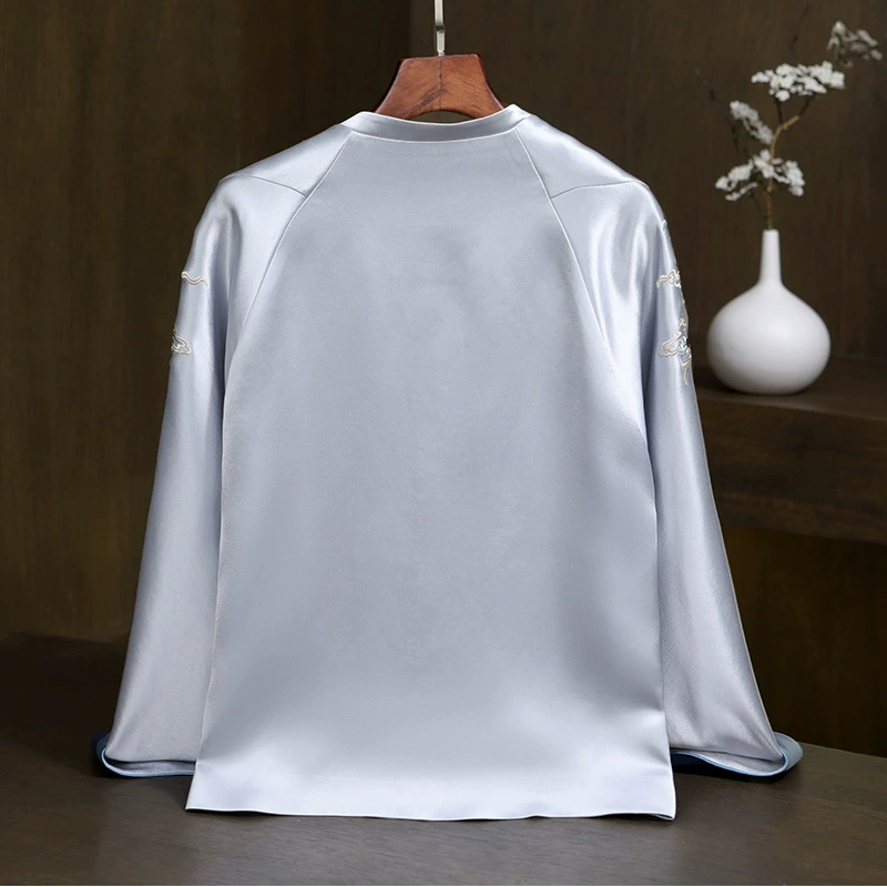 Spring retro jacket, round collar, with embroidery, Chinese style